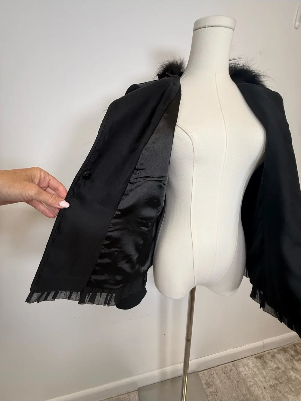 Rare! Vintage Elie TAHARI Silk & Wool Jacket Fox Fur Trim Women’s Size Medium